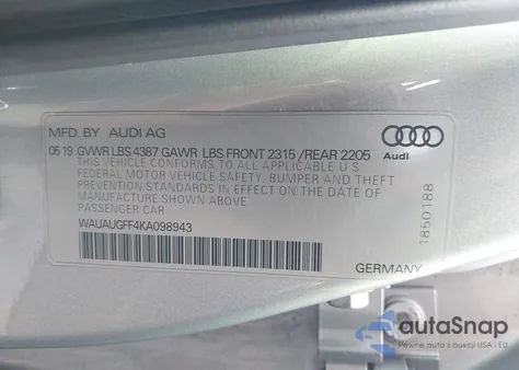 2019 Audi A3 40 Premium/40 Titanium Premium из США, поврежденный, VIN WAUAUGFF4KA098943